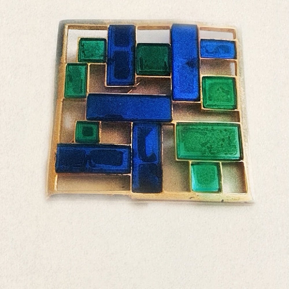Trifari Blue and Green Geometric Brooch VINTAGE